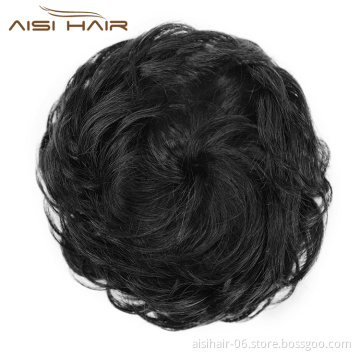 Aisi Hair Brazilian Human Hair Bun Curly Black Chignon Bun Elastic Rope Rubber Band Hairpiece Clip In Extension For Women